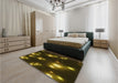 Patterned Dark Yellow Green Rug in a Bedroom, pat14yw