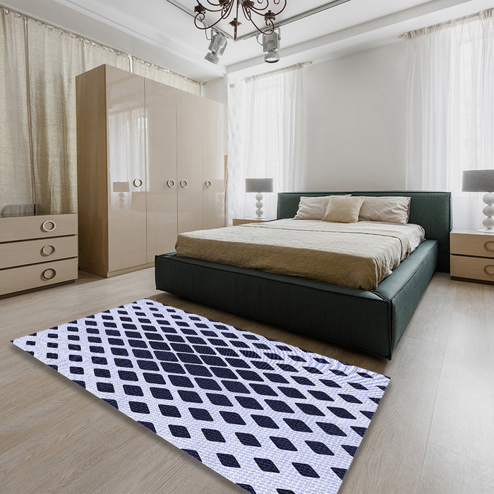 Patterned Blue Rug in a Bedroom, pat140blu