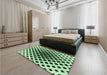 Patterned Dark Forest Green Rug in a Bedroom, pat140grn