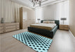 Patterned Medium Teal Green Rug in a Bedroom, pat140lblu