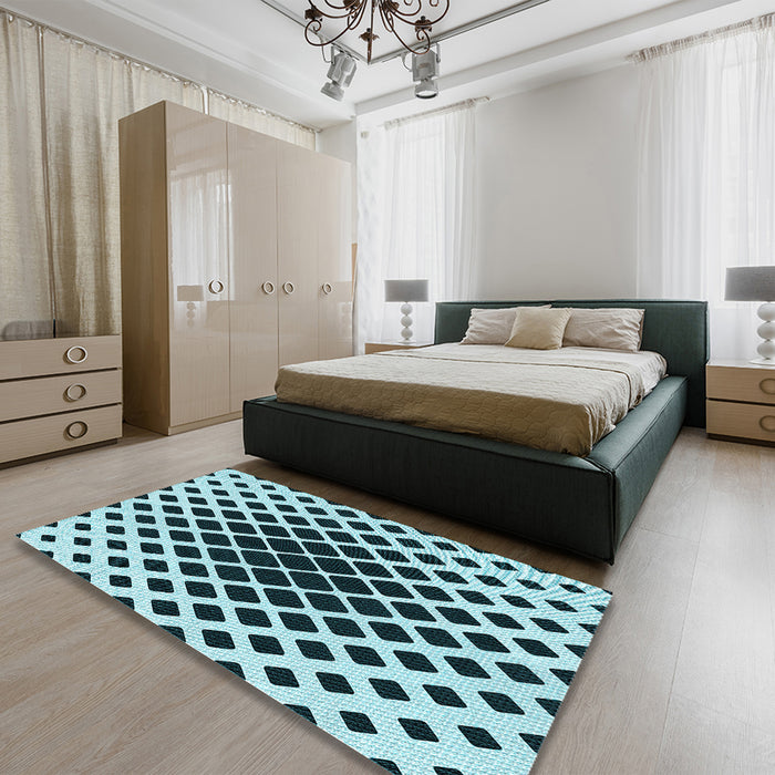 Patterned Medium Teal Green Rug in a Bedroom, pat140lblu