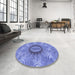 Round Patterned Denim Blue Rug in a Office, pat1400blu