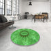 Round Patterned Neon Green Rug in a Office, pat1400grn