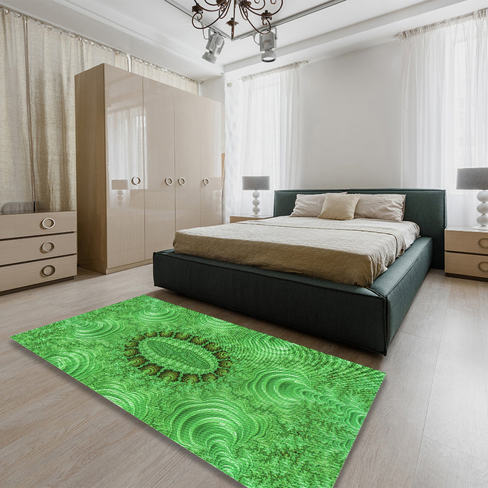 Patterned Neon Green Rug in a Bedroom, pat1400grn