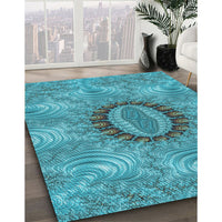 Patterned Dark Cyan Green Rug, pat1400lblu