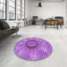 Round Patterned Purple Rug in a Office, pat1400pur