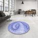 Round Patterned Pastel Blue Rug in a Office, pat1401blu