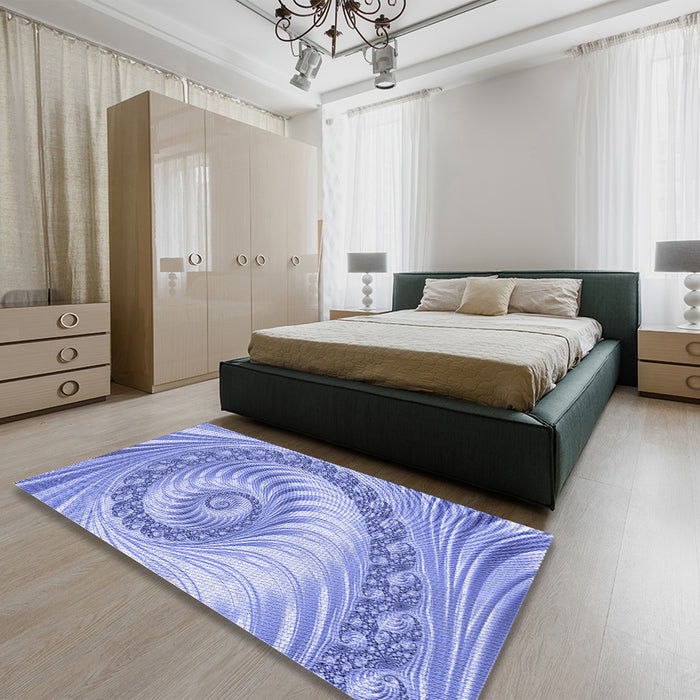 Round Machine Washable Transitional Pastel Blue Rug in a Office, wshpat1401blu