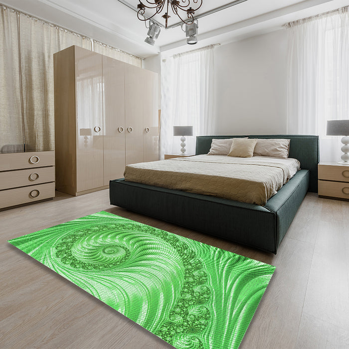Patterned Emerald Green Rug in a Bedroom, pat1401grn