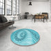 Round Patterned Dark Turquoise Green Rug in a Office, pat1401lblu