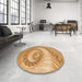 Round Patterned Yellow Orange Rug in a Office, pat1401org