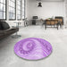 Round Patterned Pastel Purple Pink Rug in a Office, pat1401pur