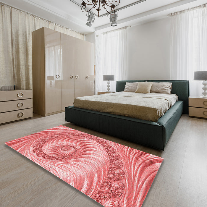 Round Machine Washable Transitional Pastel Pink Rug in a Office, wshpat1401rd