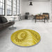 Round Patterned Bold Yellow Rug in a Office, pat1401yw