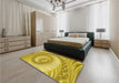 Patterned Bold Yellow Rug in a Bedroom, pat1401yw