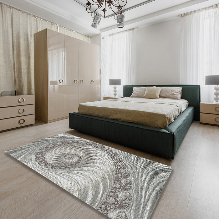 Patterned Gray Novelty Rug in a Bedroom, pat1401