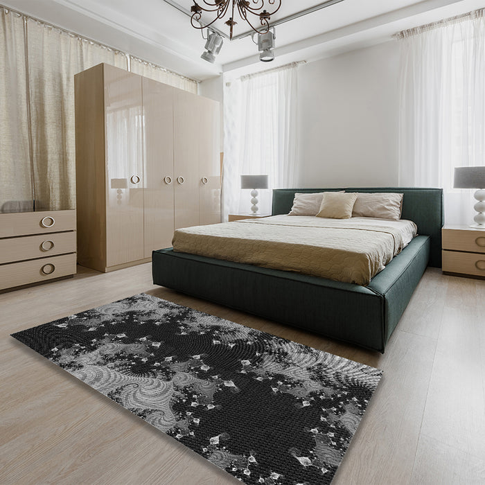 Round Machine Washable Transitional Gray Rug in a Office, wshpat1402gry