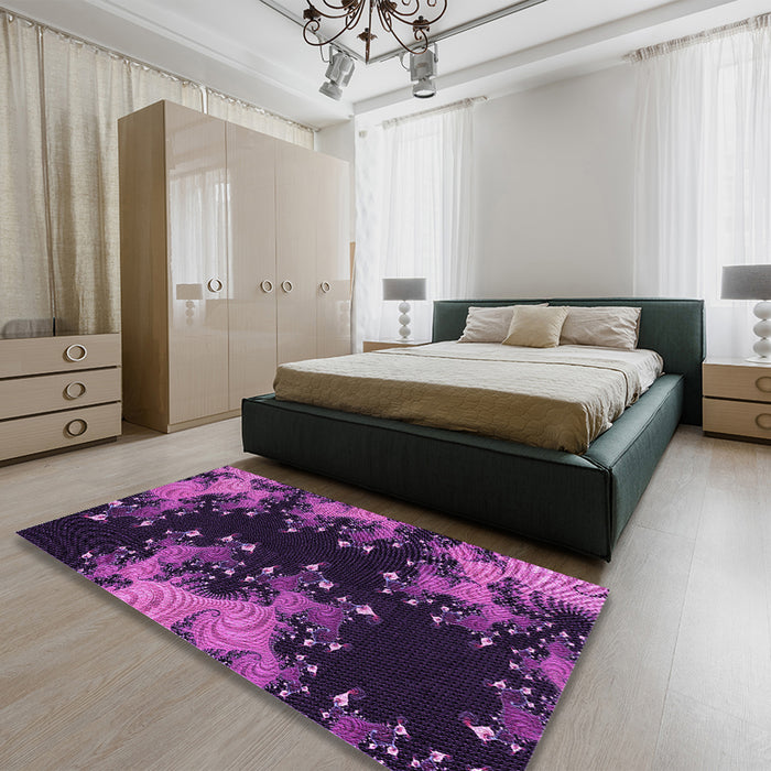 Round Machine Washable Transitional Dark Orchid Purple Rug in a Office, wshpat1402pur