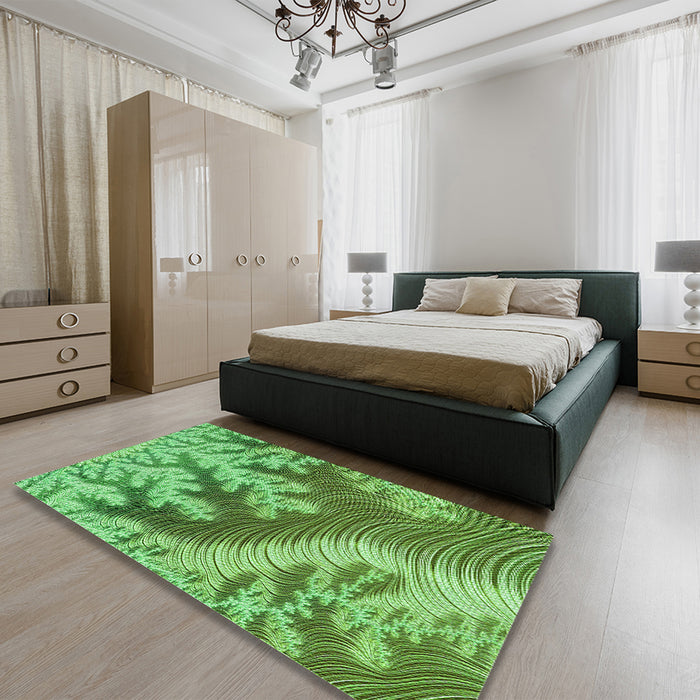 Patterned Green Rug in a Bedroom, pat1403grn