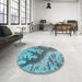 Round Patterned Diamond Blue Rug in a Office, pat1403lblu