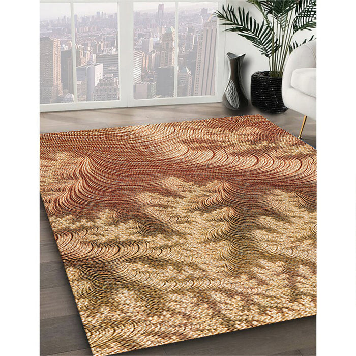 Patterned Yellow Orange Rug in Family Room, pat1403org