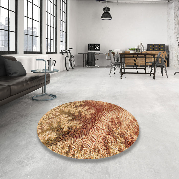 Round Patterned Yellow Orange Rug in a Office, pat1403org