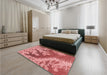 Round Machine Washable Transitional Light Coral Pink Rug in a Office, wshpat1403rd