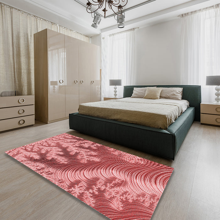 Patterned Light Coral Pink Rug in a Bedroom, pat1403rd