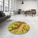 Round Patterned Golden Brown Yellow Rug in a Office, pat1403yw