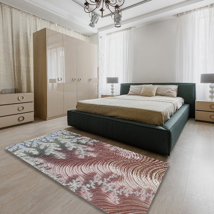 Patterned Reddish Brown Novelty Rug in a Bedroom, pat1403