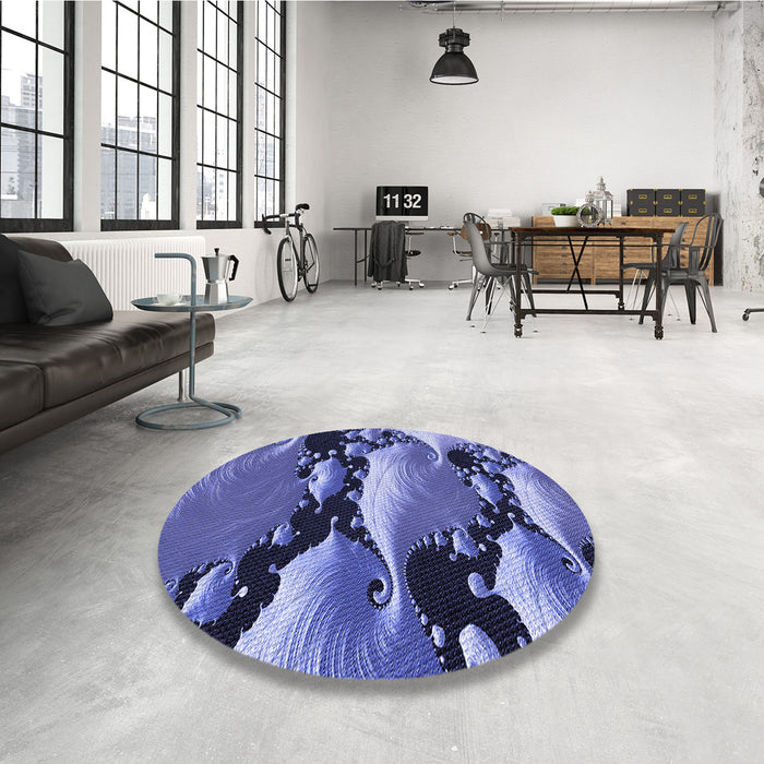 Round Patterned Sky Blue Rug in a Office, pat1404blu