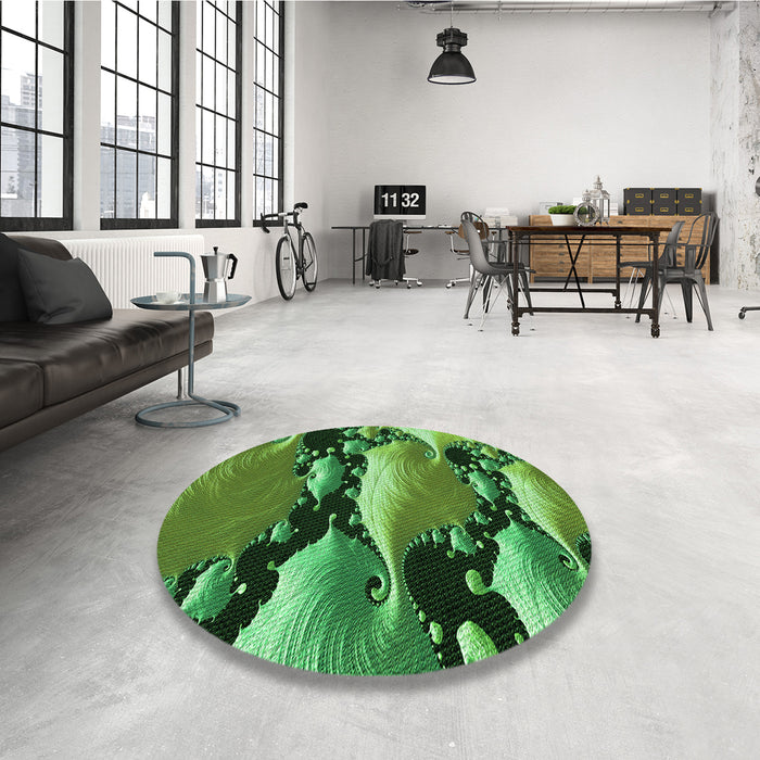 Round Patterned Deep Emerald Green Rug in a Office, pat1404grn