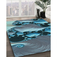 Patterned Dark Blue Grey Blue Rug, pat1404lblu
