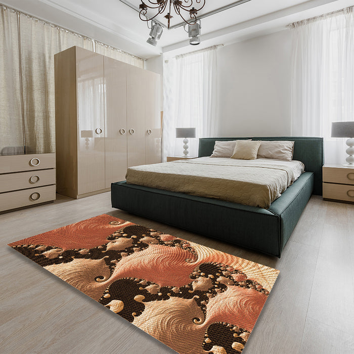 Round Machine Washable Transitional Orange Rug in a Office, wshpat1404org
