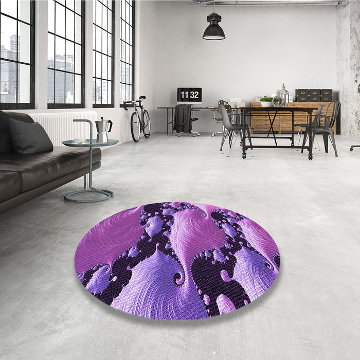 Round Patterned Dark Magenta Purple Rug in a Office, pat1404pur