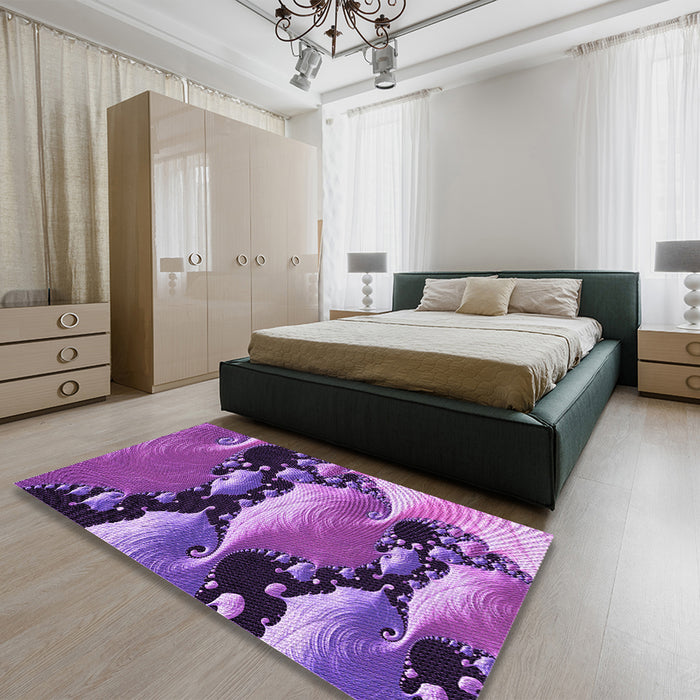 Patterned Dark Magenta Purple Rug in a Bedroom, pat1404pur