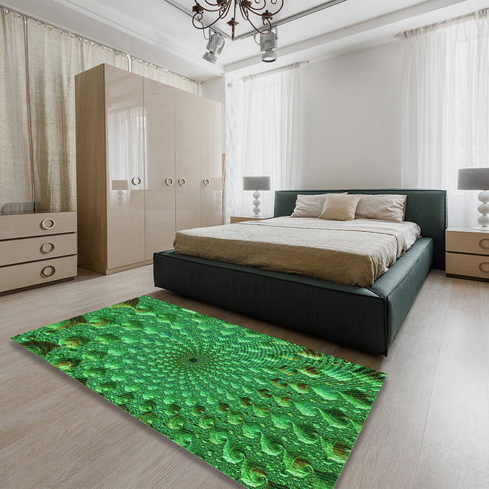 Patterned Green Rug in a Bedroom, pat1405grn