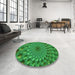 Round Patterned Green Rug in a Office, pat1405grn