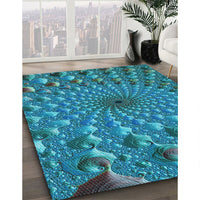 Patterned Teal Green Rug, pat1405lblu