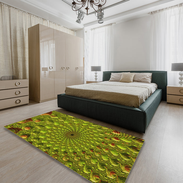 Patterned Pistachio Green Rug in a Bedroom, pat1405yw