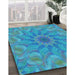 Patterned Bright Turquoise Blue Rug in Family Room, pat1406lblu