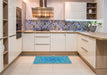 Patterned Bright Turquoise Blue Rug in a Kitchen, pat1406lblu