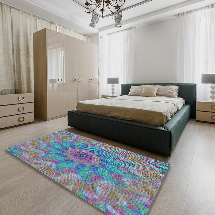 Patterned Purple Modern Rug in a Bedroom, pat1406