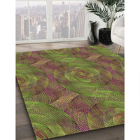 Patterned Dark Yellow Green Rug, pat1407brn