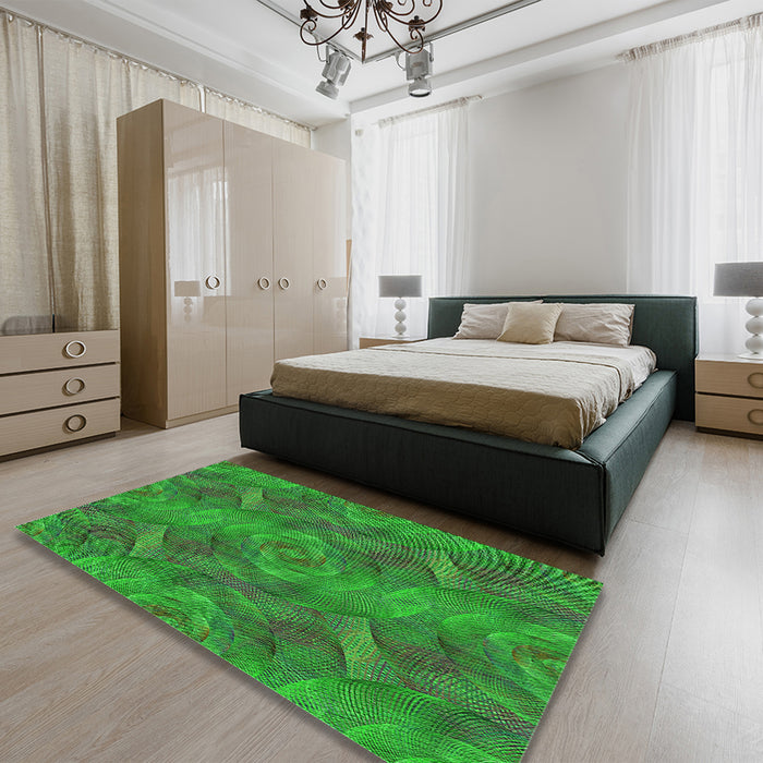 Patterned Lime Green Rug in a Bedroom, pat1407grn