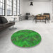 Round Patterned Lime Green Rug in a Office, pat1407grn