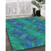 Patterned Dark Turquoise Green Rug in Family Room, pat1407lblu