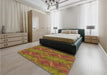 Patterned Dark Golden Brown Rug in a Bedroom, pat1407org