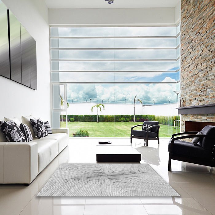 Square Patterned Dark Gray Rug in a Living Room, pat1408gry