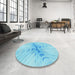 Round Patterned Blue Rug in a Office, pat1408lblu